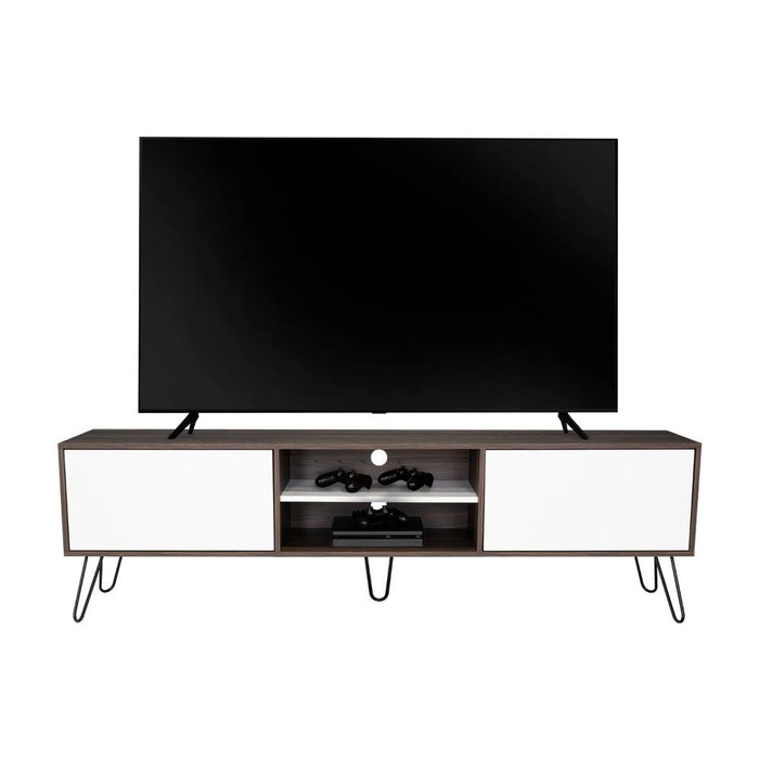 Mesa Para Tv Lara, Caoba y Blanco, Para Televisor de 70 Pulgadas