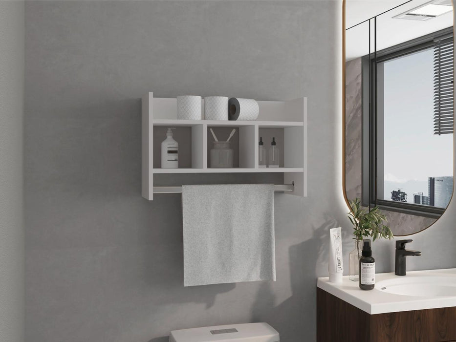 Gabinete de Baño Beki, Kronos Blanco, con espacio para ubicar objetos y un tubo para colgar toallas ZF