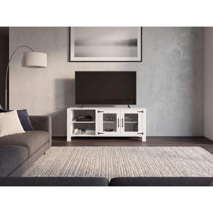 Mesa para TV Freedom, Blanco, con Dos Puertas Abatible, para Televisor hasta 65" ZF