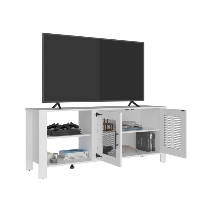 Mesa para TV Freedom, Blanco, con Dos Puertas Abatible, para Televisor hasta 65" ZF