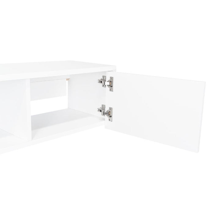 Mesa Para Tv Flotante Gleid, Blanco, con Dos Puertas Abatibles