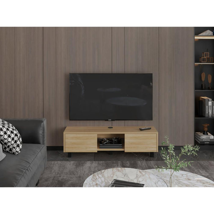 Mesa Para Tv Flotante Gleid, Fresno Europeo, con Dos Puertas Abatibles