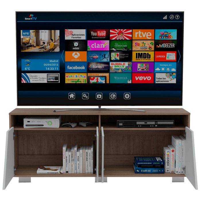 Mesa Para Tv Orus, Miel y Blanco, con Espacio Para Televisor de 70 Pulgadas