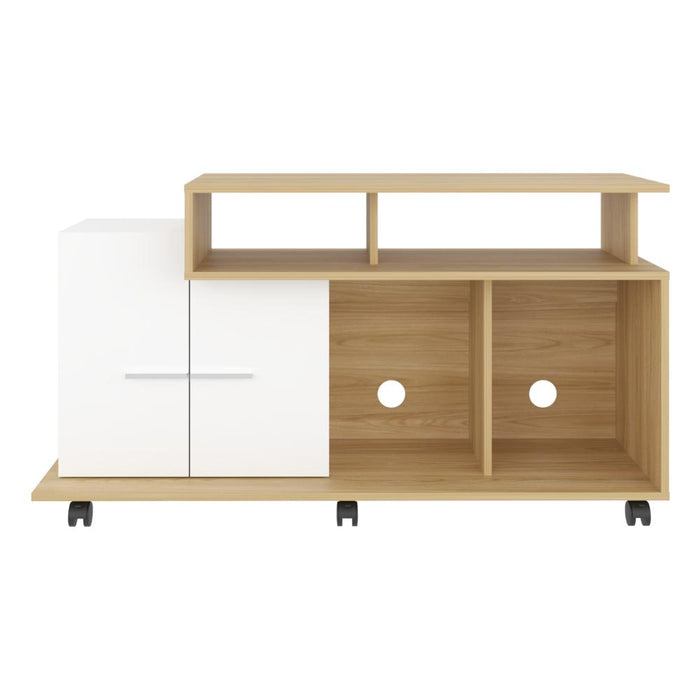 Mesa Para Tv Atena, Fresno Europeo y Blanco Nevado, con Espacio Para Televisor de 44 Pulgadas