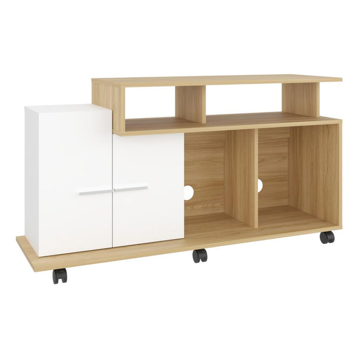 Mesa Para Tv Atena, Fresno Europeo y Blanco Nevado, con Espacio Para Televisor de 44 Pulgadas