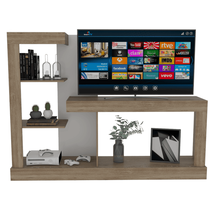 Mesa Para Tv Samir, Fresno Europeo y Blanco, con Espacio Para Televisor de Hasta 55 Pulgadas