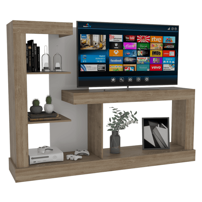 Mesa Para Tv Samir, Fresno Europeo y Blanco, con Espacio Para Televisor de Hasta 55 Pulgadas
