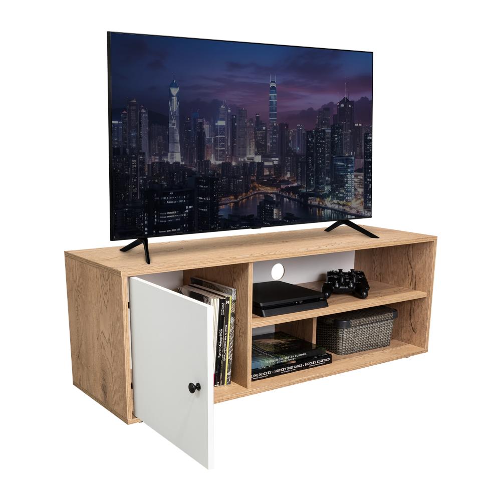 Mesa Para Tv Noah, Macadamia y Blanco Vainilla, para tv de hasta 55 pulgadas