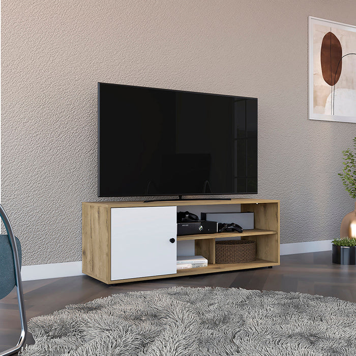 Mesa Para Tv Noah, Macadamia y Blanco Vainilla, para tv de hasta 55 pulgadas