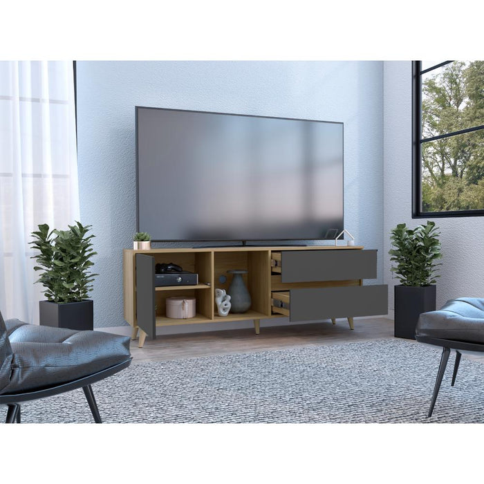 Mesa Para Tv Nashira, Fresno Europeo y Plata Oscuro, con Espacio Para Televisor de Hasta 60 Pulgadas