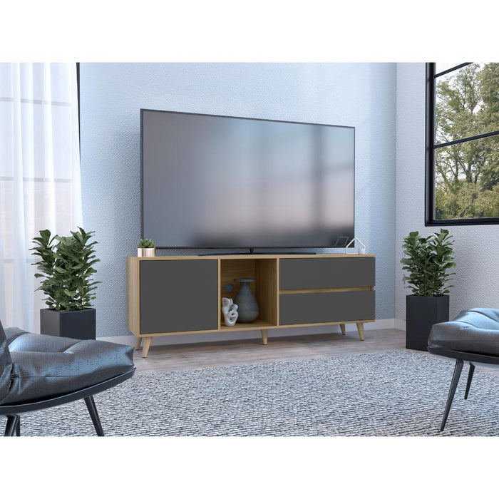 Mesa Para Tv Nashira, Fresno Europeo y Plata Oscuro, con Espacio Para Televisor de Hasta 60 Pulgadas