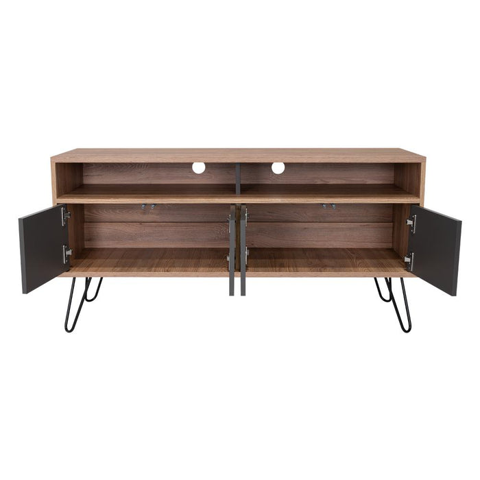 Mesa Para Tv Lara, Fresno Europeo y Plata Oscuro, Para Televisor de 55 Pulgadas