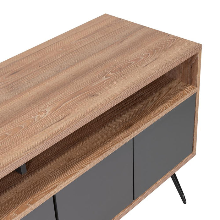 Mesa Para Tv Lara, Fresno Europeo y Plata Oscuro, Para Televisor de 55 Pulgadas