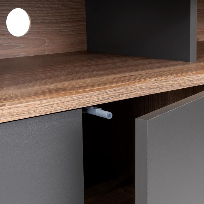 Mesa Para Tv Lara, Fresno Europeo y Plata Oscuro, Para Televisor de 55 Pulgadas