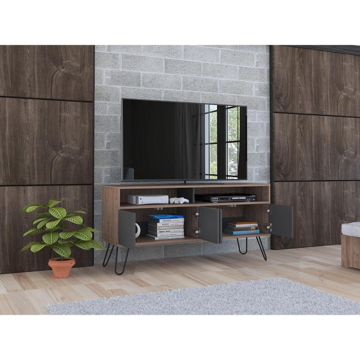 Mesa Para Tv Lara, Fresno Europeo y Plata Oscuro, Para Televisor de 55 Pulgadas