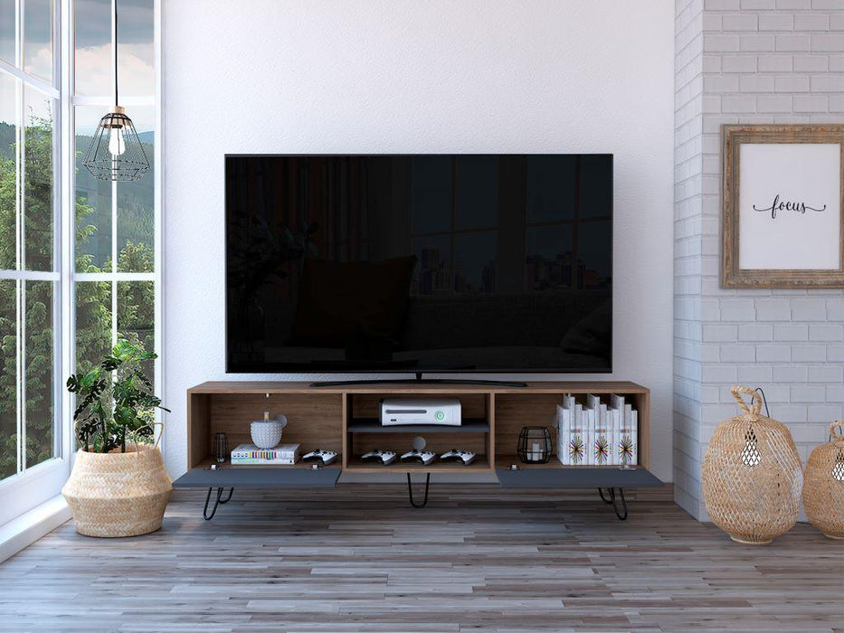 Mesa Para Tv Lara, Fresno Europeo y Plata Oscuro, Para Televisor de 70 Pulgadas