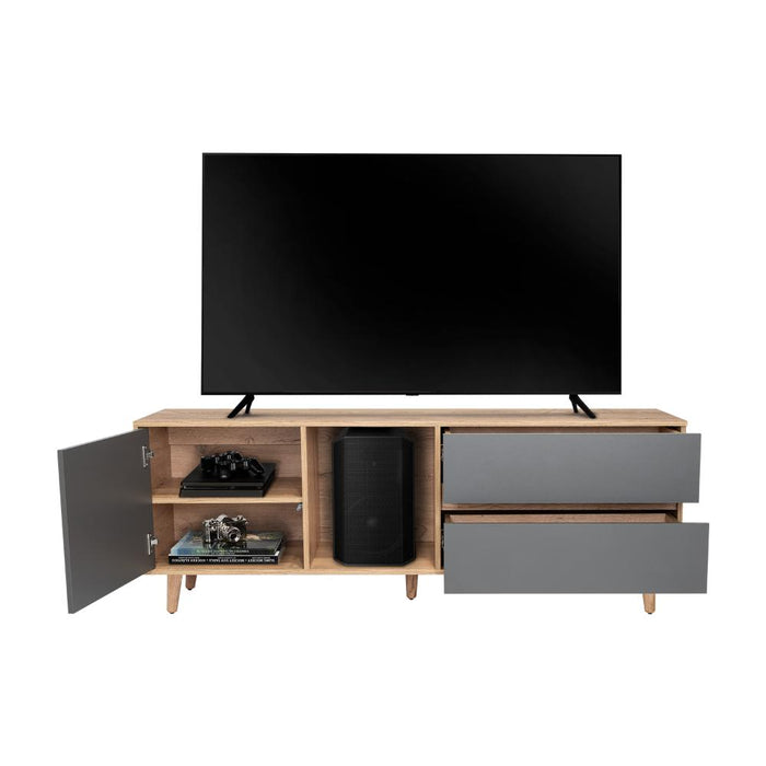 Mesa Para Tv Nashira, Fresno Europeo y Plata Oscuro, Con Espacio Para Televisor de Hasta 65 Pulgadas