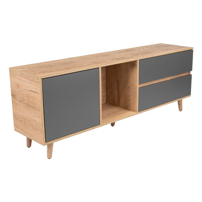 Mesa Para Tv Nashira, Fresno Europeo y Plata Oscuro, Con Espacio Para Televisor de Hasta 65 Pulgadas