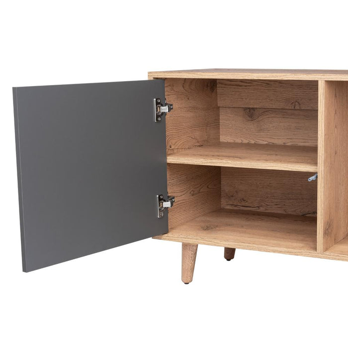Mesa Para Tv Nashira, Fresno Europeo y Plata Oscuro, Con Espacio Para Televisor de Hasta 65 Pulgadas