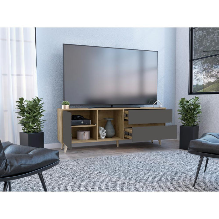Mesa Para Tv Nashira, Fresno Europeo y Plata Oscuro, Con Espacio Para Televisor de Hasta 65 Pulgadas