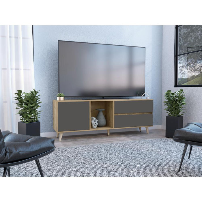 Mesa Para Tv Nashira, Fresno Europeo y Plata Oscuro, Con Espacio Para Televisor de Hasta 65 Pulgadas