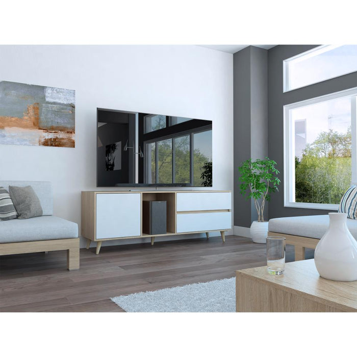 Mesa Para Tv Bored, Cartagena y Blanco, con Espacio Para Televisor de Hasta 60 Pulgadas