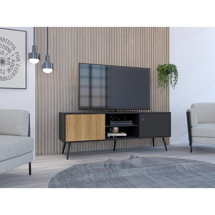 Mesa Para TV Mirabella, Wengue y Fresno Europeo, Con dos puertas para tv 65"