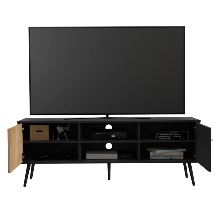 Mesa Para TV Mirabella, Wengue y Fresno Europeo, Con dos puertas para tv 65"