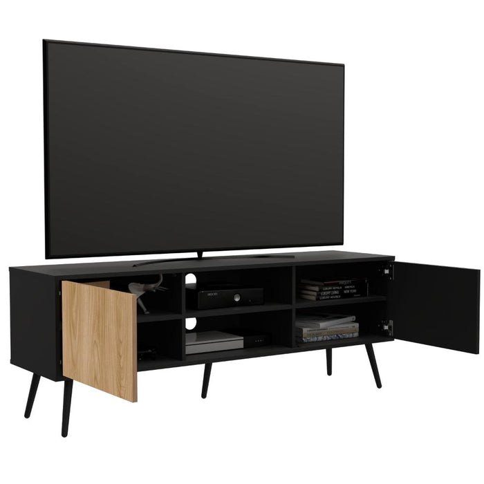 Mesa Para TV Mirabella, Wengue y Fresno Europeo, Con dos puertas para tv 65"