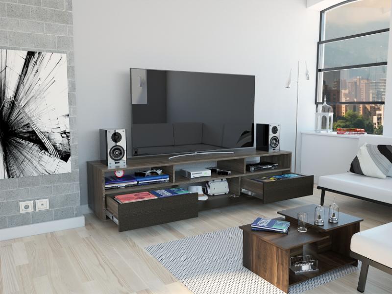 Mesa Para Tv Tonny, Avellana y Wengue, Para Televisor de 90 Pulgadas