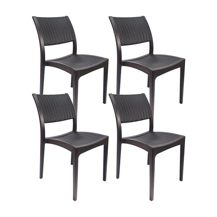 Set de 4 silla exterior ratan sin brazos café  marca Boxbit