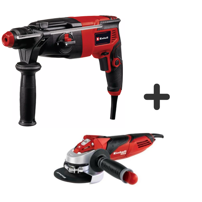Roto martillo sds plus 2.2 + mini pulidora 4-1/2" 720 W protección polvo 11.000 RPM marca Einhell