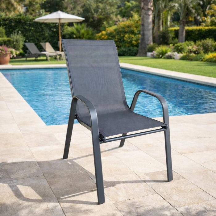 Silla de Terraza Char, Gris, con Brazos y Patas de Metal