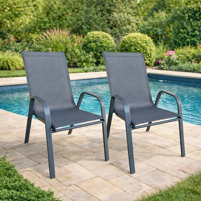 Silla de Terraza Char, Gris, con Brazos y Patas de Metal