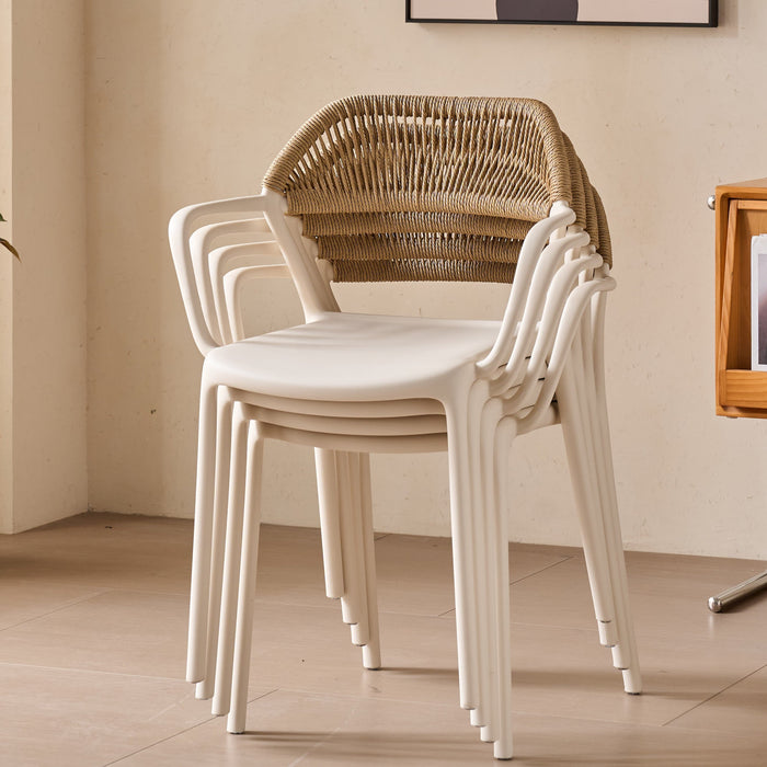 Silla con Brazos Bombay, Taupe Claro y Beige, con Espaldar en Cuerdas y Diseño Moderno