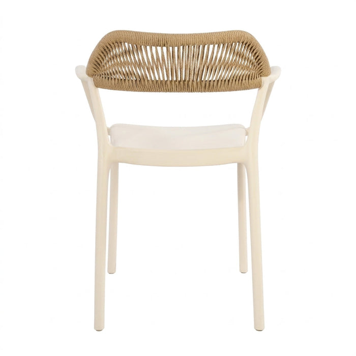 Silla con Brazos Bombay, Taupe Claro y Beige, con Espaldar en Cuerdas y Diseño Moderno