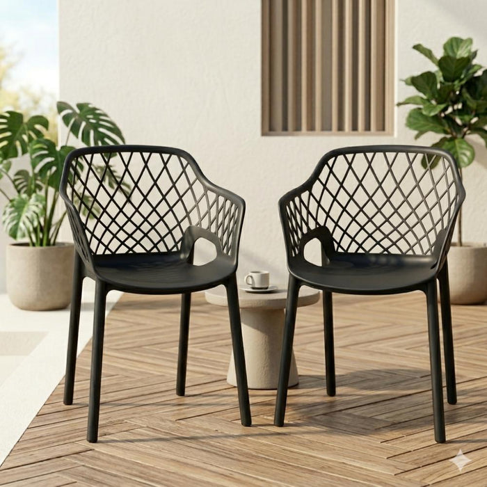 Silla con Brazos Casablanca, Negro, con Espaldar en Diamantes y Estilo Moderno