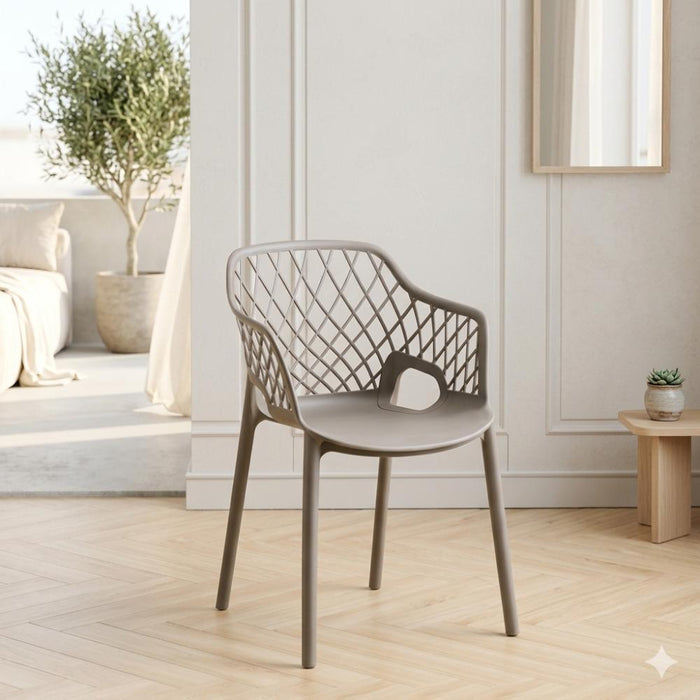 Silla con Brazos Casablanca, Taupe, con Espaldar en Diamantes y Estilo Moderno