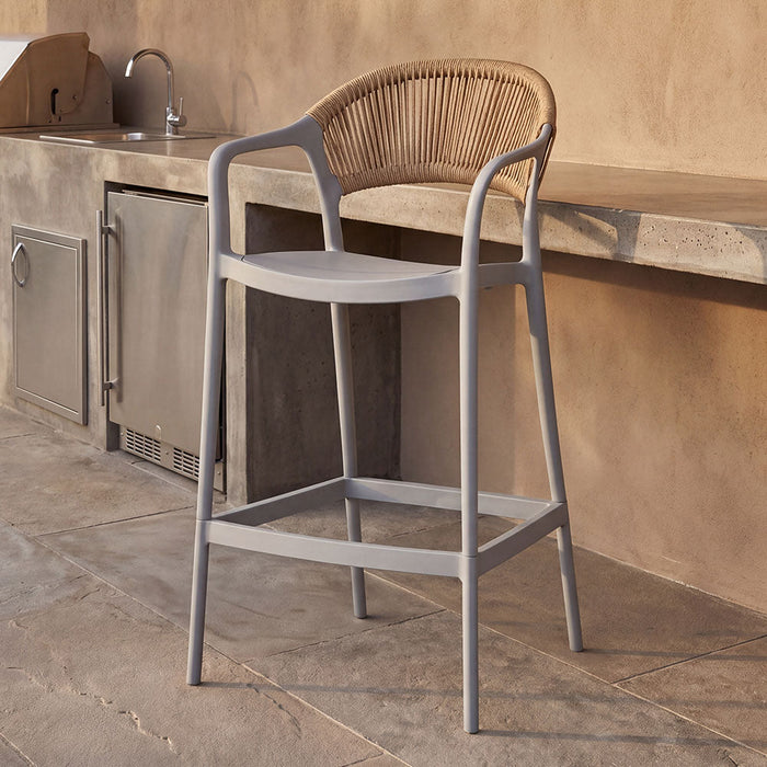 Silla para Bar Bali, Gris, Con espaldar en cuerdas y diseño Moderno