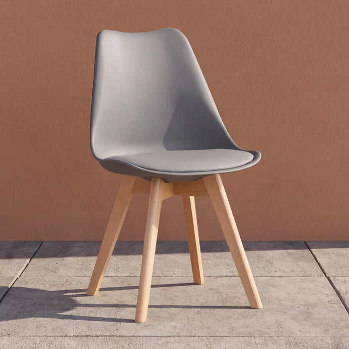 Silla Fyn, Gris oscuro, Diseño Minimalista Con Espaldar, Cojín y Patas De Madera