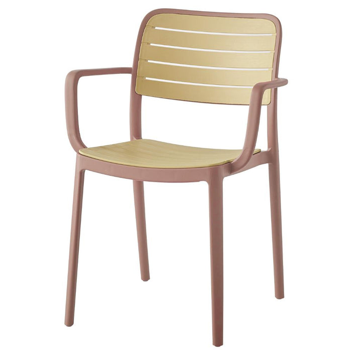 Silla con Brazos Carolina, Terracota y Beige, y Espaldar de Líneas Horizontales