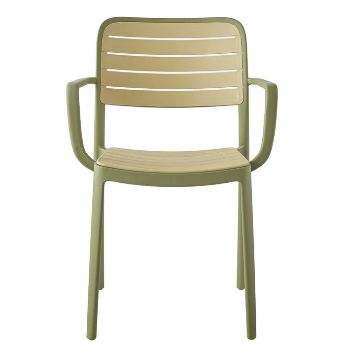 Silla con Brazos Carolina, Verde Olivo y Beige, y Espaldar de Líneas Horizontales