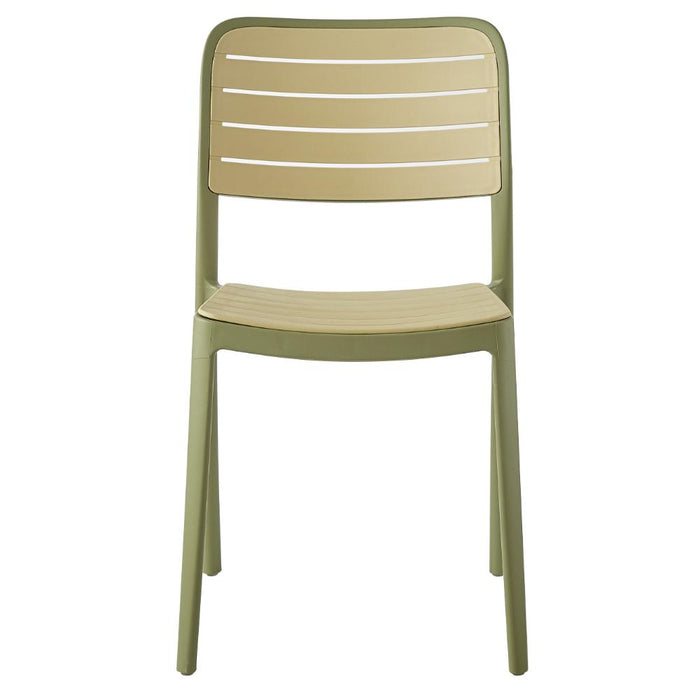 Silla Carolina, Color Verde Olivo y Beige, con Espaldar de Líneas Horizontales