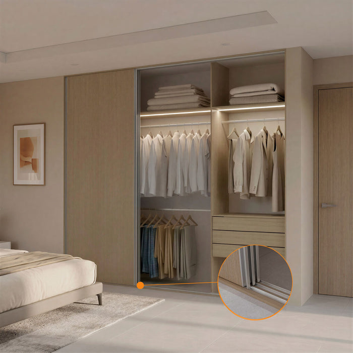 Perfil superior M52 liviano para puertas corredizas de clóset