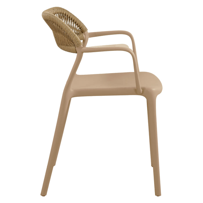 Silla con Brazos Bombay, Khaki y Beige, con Espaldar en Cuerdas y Diseño Moderno
