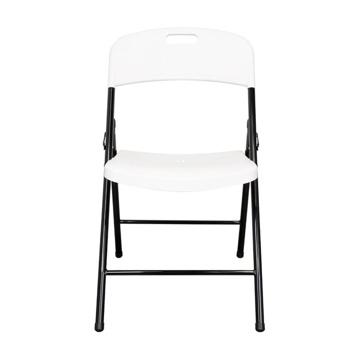 Silla Plegable Dako, Blanco, espaldar y asiento en material plastico y patas metálicas