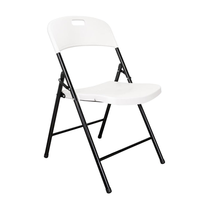 Silla Plegable Dako, Blanco, espaldar y asiento en material plastico y patas metálicas