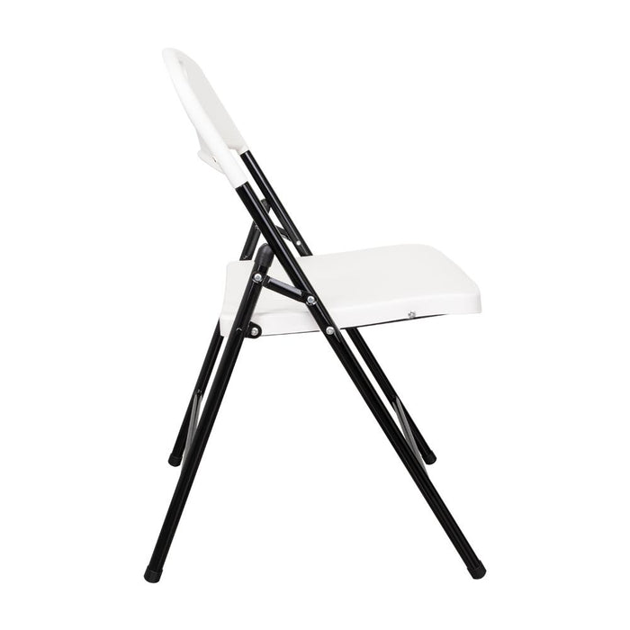 Silla Plegable Dako, Blanco, espaldar y asiento en material plastico y patas metálicas