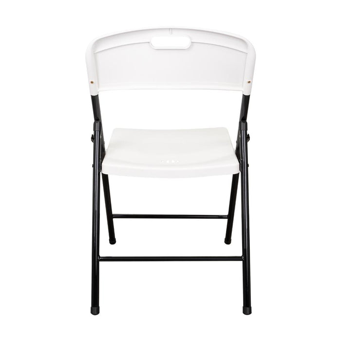 Silla Plegable Dako, Blanco, espaldar y asiento en material plastico y patas metálicas