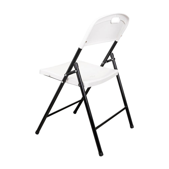 Silla Plegable Dako, Blanco, espaldar y asiento en material plastico y patas metálicas